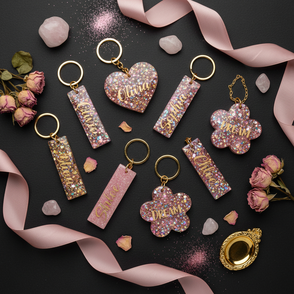 Epoxy Keychain Flatlay Mockup