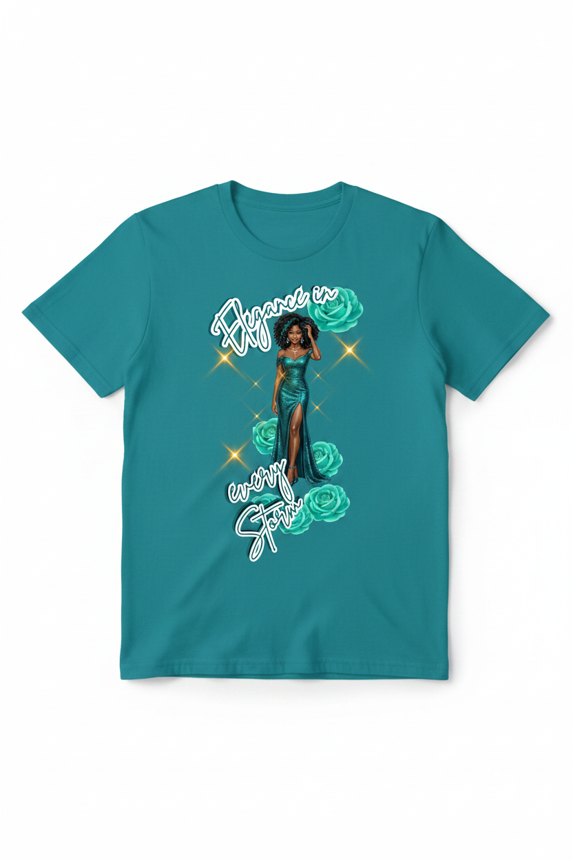 Elegance in Every Storm teal t-shirt mockup