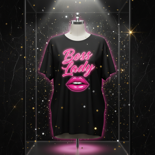 Boss Lady T-Shirt with hot pink text and glossy lips graphic