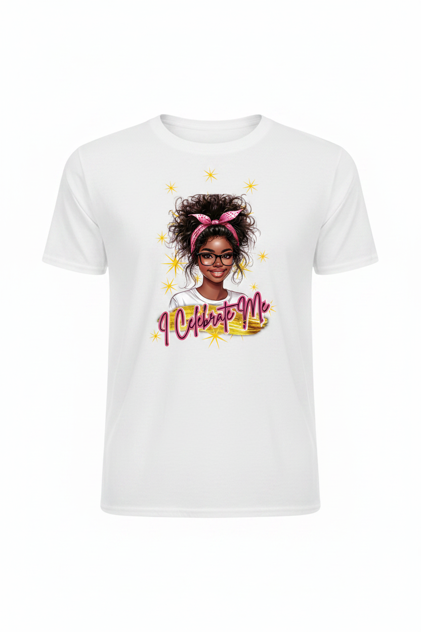 I Celebrate Me white t-shirt mockup