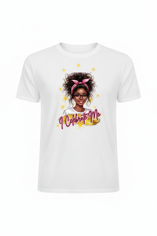 I Celebrate Me white t-shirt mockup